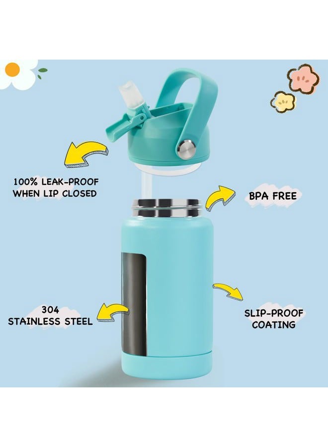 Kerilyn 12oz Kids Water Bottle, Stainless Steel Insulated Water Bottle for Kids, Toddler Cup With Straws Leak-proof, Toddler Water Bottles for School Boys Girls, BPA Free, Green - Image 2