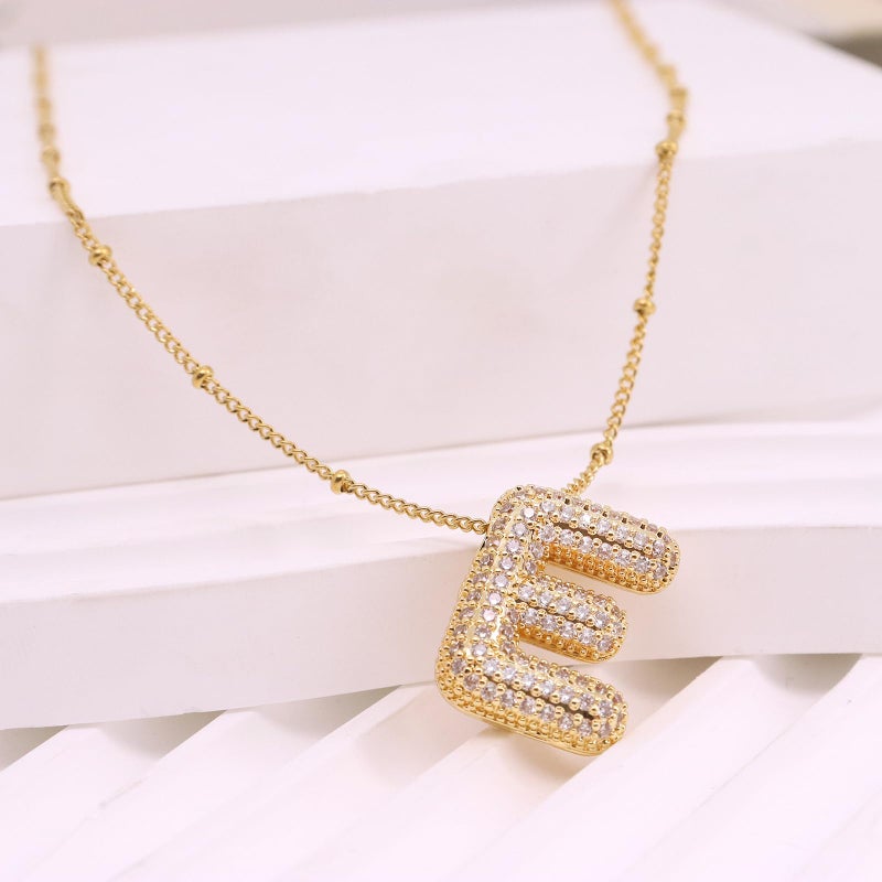 FUTIMELY Gold Bubble Initial Letter Necklace for Women,Puffy Alphabet Name Pendant Necklace for Personalized Gifts,Trendy Balloon Chain Zircon Crystal Necklace (E) - Image 4