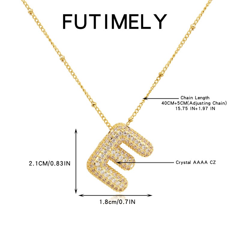 FUTIMELY Gold Bubble Initial Letter Necklace for Women,Puffy Alphabet Name Pendant Necklace for Personalized Gifts,Trendy Balloon Chain Zircon Crystal Necklace (E) - Image 2