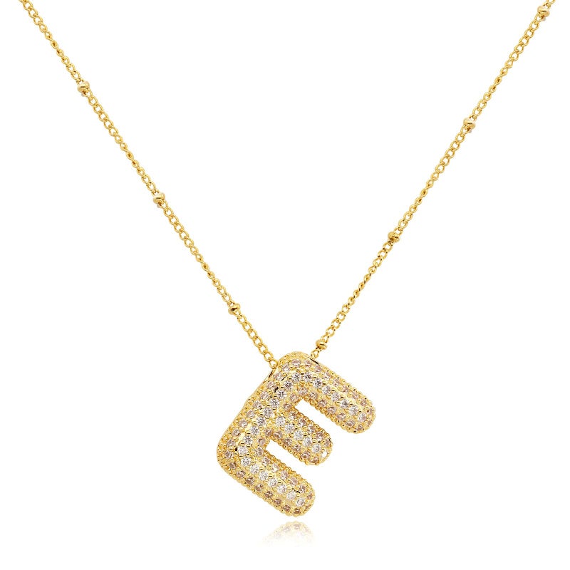 FUTIMELY Gold Bubble Initial Letter Necklace for Women,Puffy Alphabet Name Pendant Necklace for Personalized Gifts,Trendy Balloon Chain Zircon Crystal Necklace (E) - Image 1
