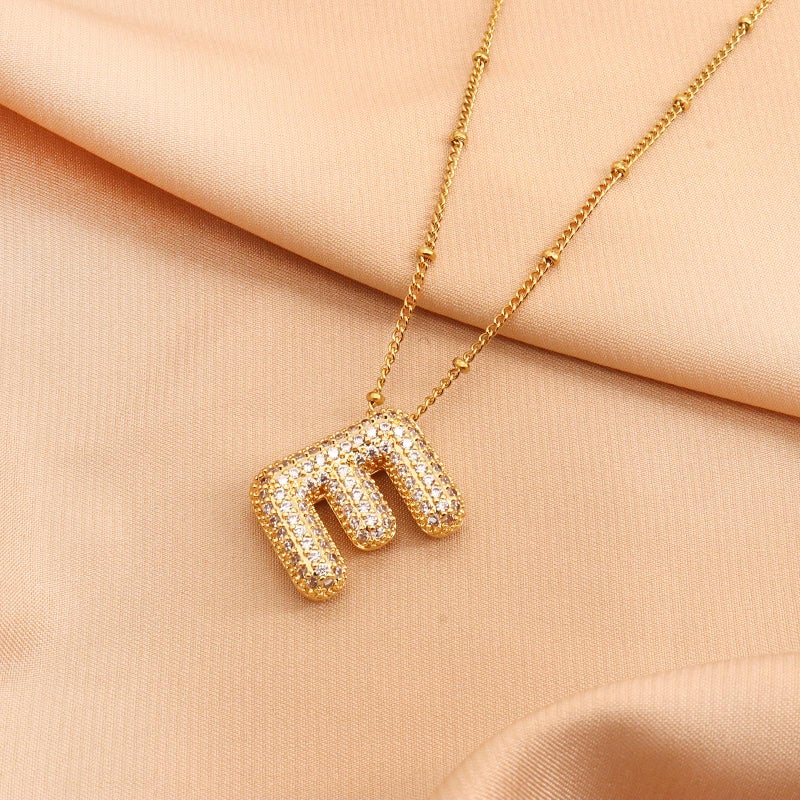 FUTIMELY Gold Bubble Initial Letter Necklace for Women,Puffy Alphabet Name Pendant Necklace for Personalized Gifts,Trendy Balloon Chain Zircon Crystal Necklace (E) - Image 3