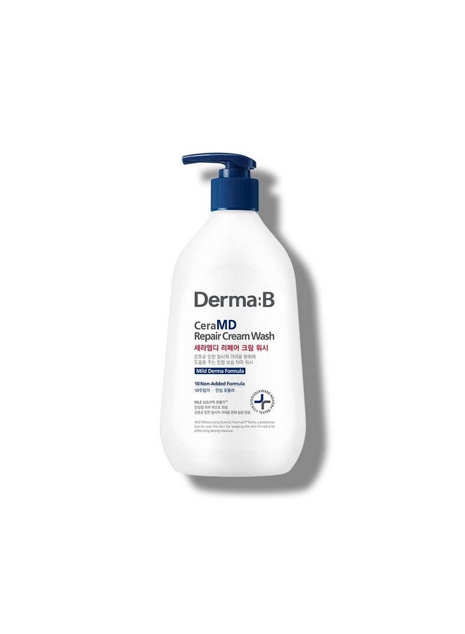 derma b Derma B CeraMD Repair Cream Wash, Unscented Fragrance Free Creamy Face & Body Cleanser for Dry Sensitive Itchy Skin, Deep Moisture Paraben-Free Body Wash, Cream to Foam Cleanser, 13.5 Fl. Oz., 400ml  - Image 1