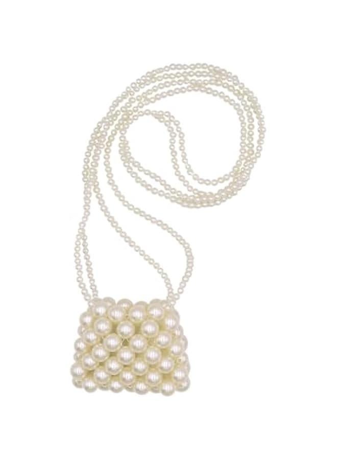 Girls Mini Pearl Purse Clutch Evening Handbag Shoulder Beaded Purse for Women Prom Wedding Coin bag 2 Pearl Straps White - Image 1