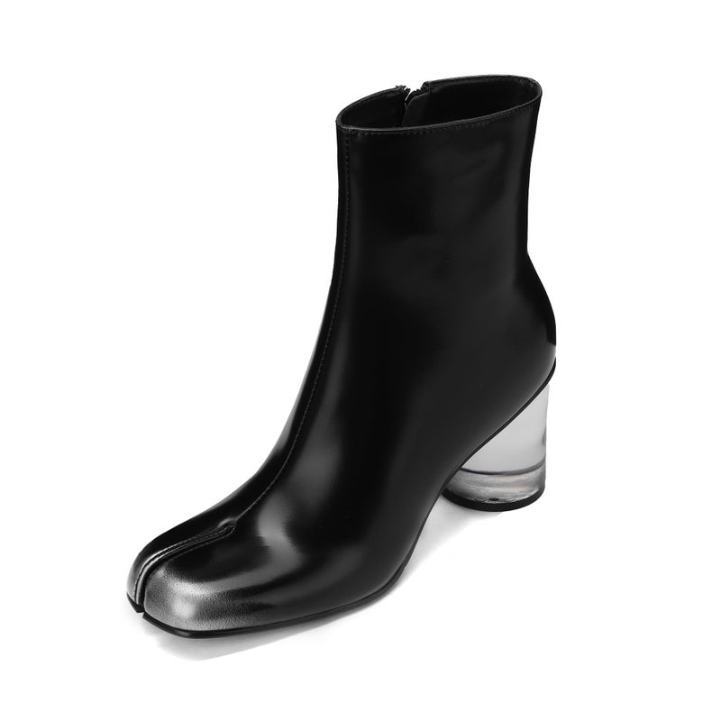 Cuctos Split Toe Women Clear Block Heels Ankle Boots Chunky High Heels Booties Tabi Zipper Side Short Boots - Image 1