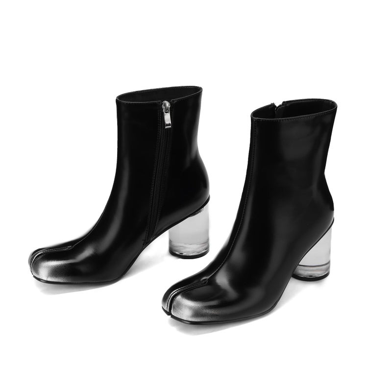 Cuctos Split Toe Women Clear Block Heels Ankle Boots Chunky High Heels Booties Tabi Zipper Side Short Boots - Image 2