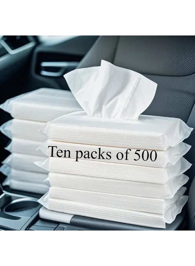 عبوة مناديل الوجه البيضاء 10 عبوات 500 ورقة مناديل وجه يمكن التخلص منها للسفر - Image 1