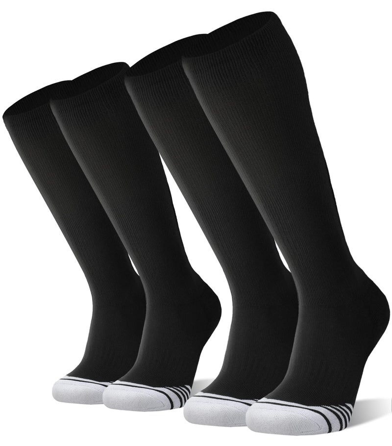 FITRELL 2 Pack Baseball Socks Soccer Softball Socks for Youth Men & Women Over-the-Calf Knee High Sports Tube, Black, Medium - Image 1