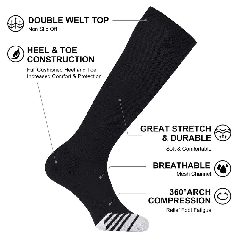 FITRELL 2 Pack Baseball Socks Soccer Softball Socks for Youth Men & Women Over-the-Calf Knee High Sports Tube, Black, Medium - Image 4
