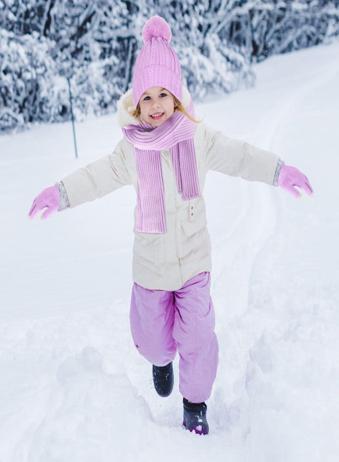Leezead Kids Winter Hat Gloves Scarf Set Winter Knit Beanie Cap with Pompom Scarf Gloves Warm Set for Toddlers Girls Ages 2-8 - Image 2