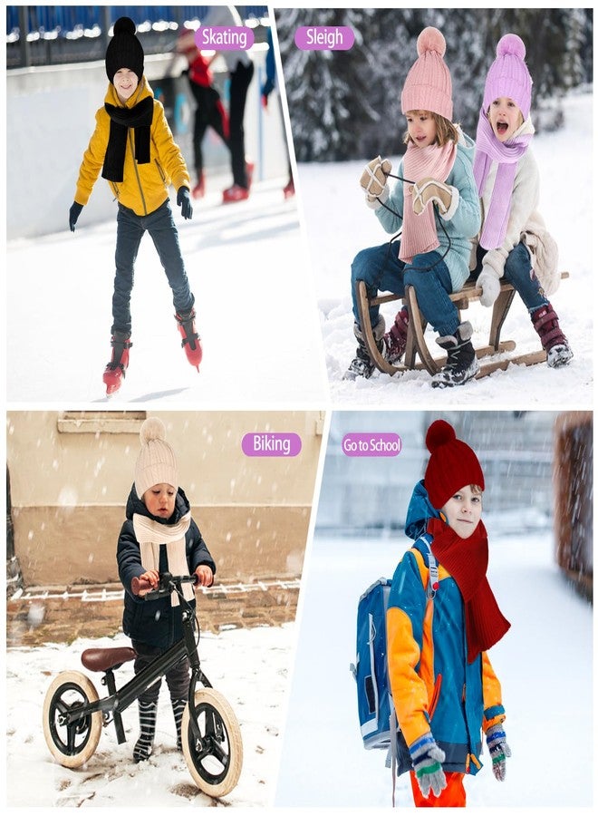 Leezead Kids Winter Hat Gloves Scarf Set Winter Knit Beanie Cap with Pompom Scarf Gloves Warm Set for Toddlers Girls Ages 2-8 - Image 4
