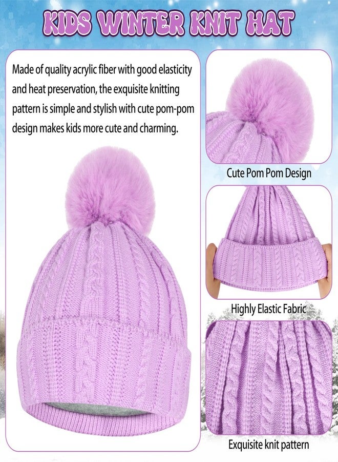 Leezead Kids Winter Hat Gloves Scarf Set Winter Knit Beanie Cap with Pompom Scarf Gloves Warm Set for Toddlers Girls Ages 2-8 - Image 5
