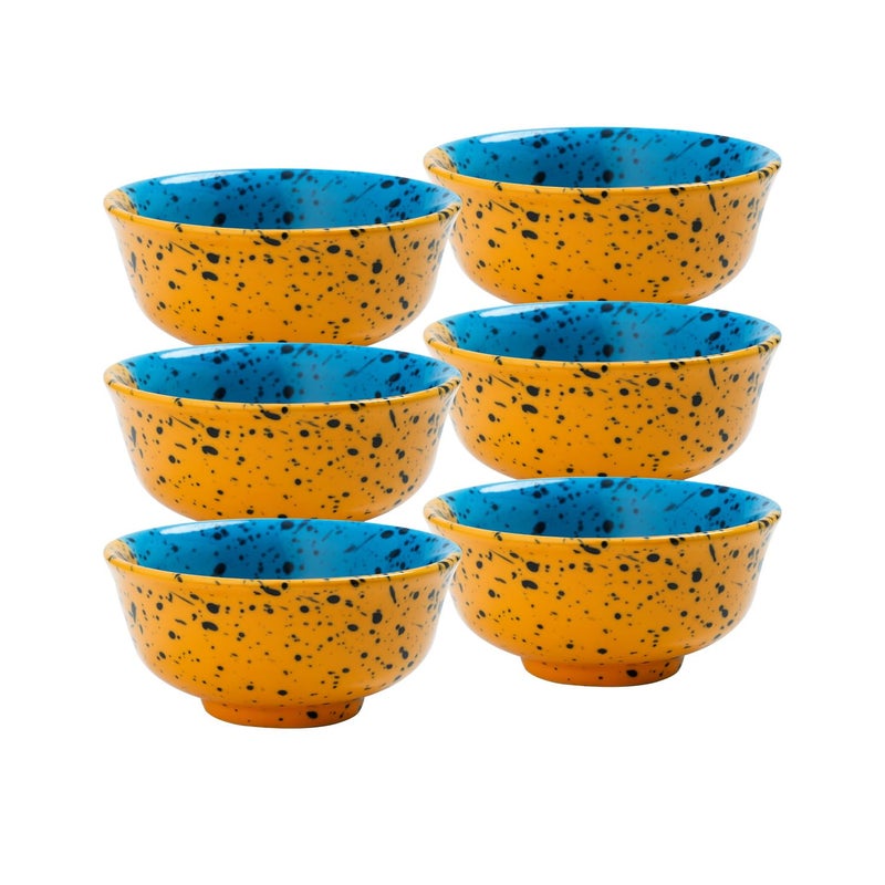 P Plus Fire Hand Painted Ceramic Bowl Microwave Dishwasher Safe Perfect for Salad Party Fruit Bowl Cereal Bowl Pasta Noodle Rice 150 Ml 10 CM Great Housewarming Gift Multi 6 Pc - Image 1