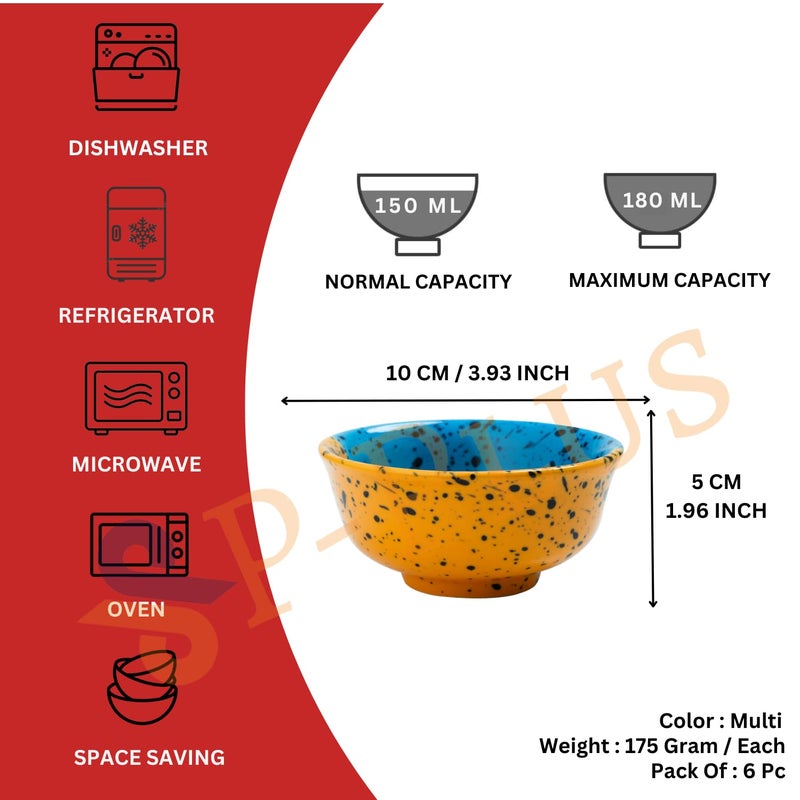 P Plus Fire Hand Painted Ceramic Bowl Microwave Dishwasher Safe Perfect for Salad Party Fruit Bowl Cereal Bowl Pasta Noodle Rice 150 Ml 10 CM Great Housewarming Gift Multi 6 Pc - Image 2