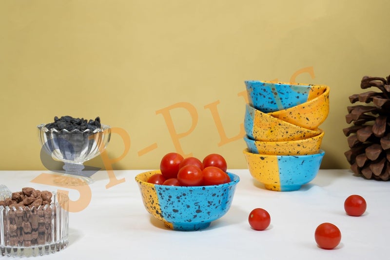 P Plus Fire Hand Painted Ceramic Bowl Microwave Dishwasher Safe Perfect for Salad Party Fruit Bowl Cereal Bowl Pasta Noodle Rice 150 Ml 10 CM Great Housewarming Gift Multi 6 Pc - Image 3