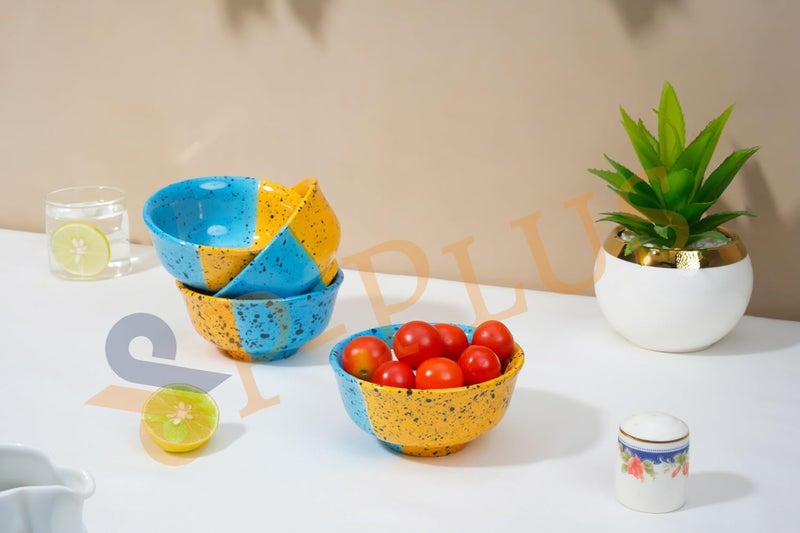 P Plus Fire Hand Painted Ceramic Bowl Microwave Dishwasher Safe Perfect for Salad Party Fruit Bowl Cereal Bowl Pasta Noodle Rice 150 Ml 10 CM Great Housewarming Gift Multi 6 Pc - Image 5