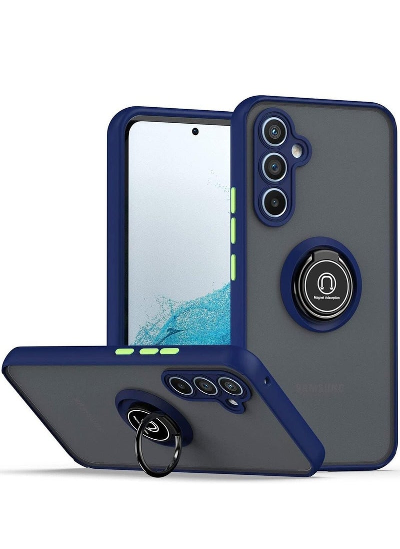 Raxoom Shockproof Galaxy A14 5G Case with Rotational Metal Ring Kickstand â€“ Anti-Fingerprint Hard Back, Magnetic Car Mount Compatibility (Blue/Grey) - Image 1
