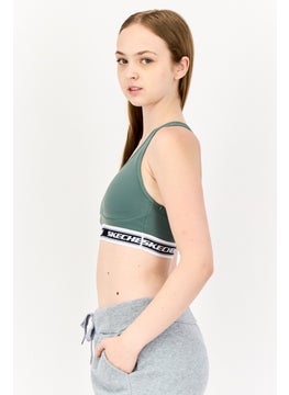 SKECHERS Women Brand Logo Padded Sports Bra, Sage Green  - Image 3