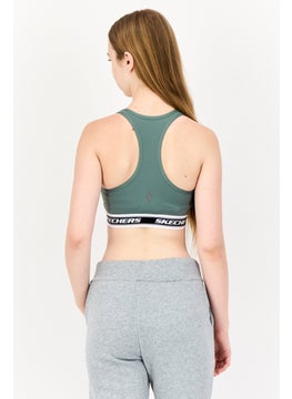 SKECHERS Women Brand Logo Padded Sports Bra, Sage Green  - Image 4