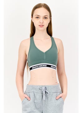 SKECHERS Women Brand Logo Padded Sports Bra, Sage Green  - Image 1