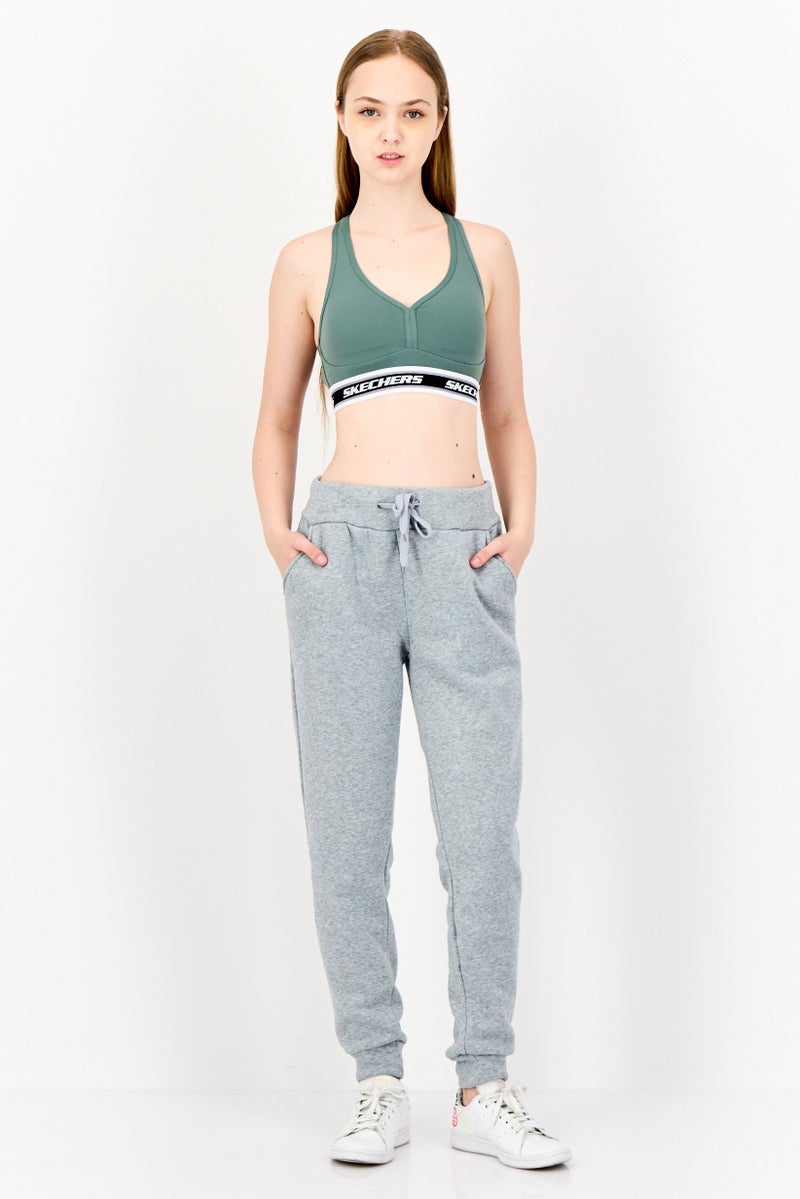 SKECHERS Women Brand Logo Padded Sports Bra, Sage Green - Image 2