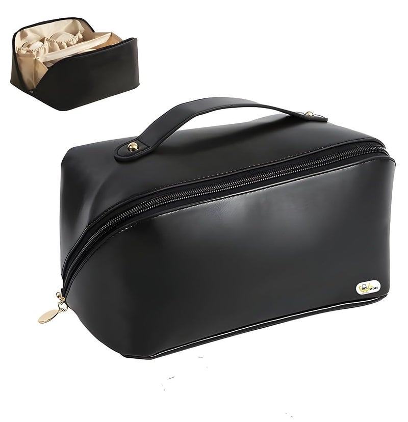 KANDPAND Cosmetic Bag for Women PU Leather Makeup Pouch for Women Large Capacity Womens Makeup Travel Bag Portable Makeup Kit Storage Bag with Handle and Divider Makeup Organizer Bag - Image 1