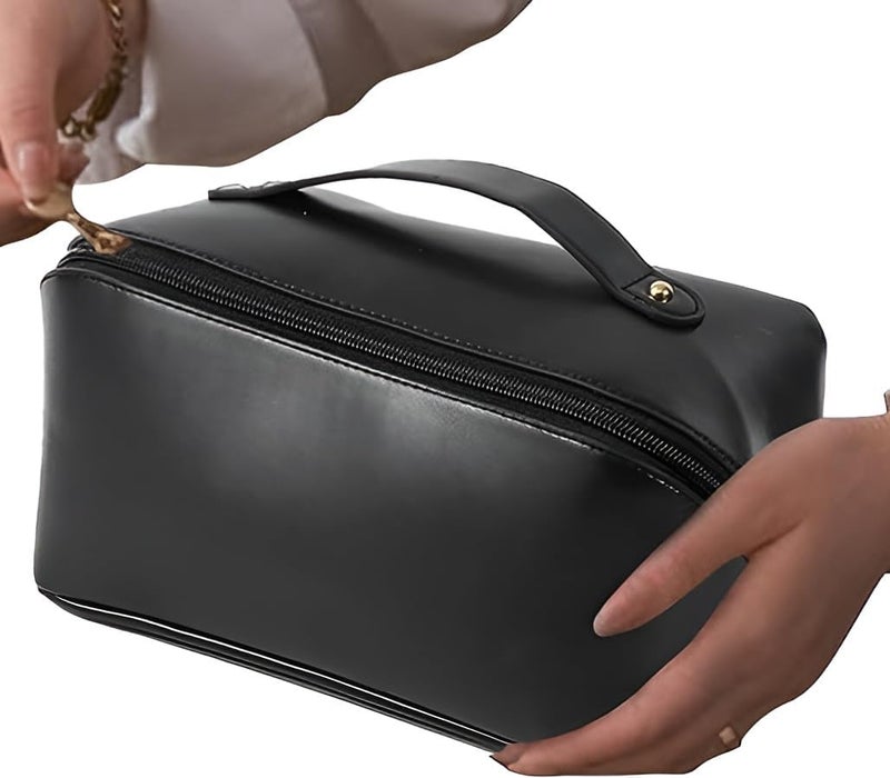 KANDPAND Cosmetic Bag for Women PU Leather Makeup Pouch for Women Large Capacity Womens Makeup Travel Bag Portable Makeup Kit Storage Bag with Handle and Divider Makeup Organizer Bag - Image 2
