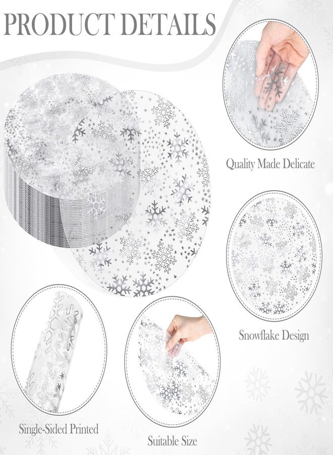 Vesici 50 Pcs Silver Snowflake Placemats 13 Inch Snowflake Winter Round Place Mats Metallic Glitter Foil Mesh Table Mat for Holiday Christmas Home Party Decoration - Image 2