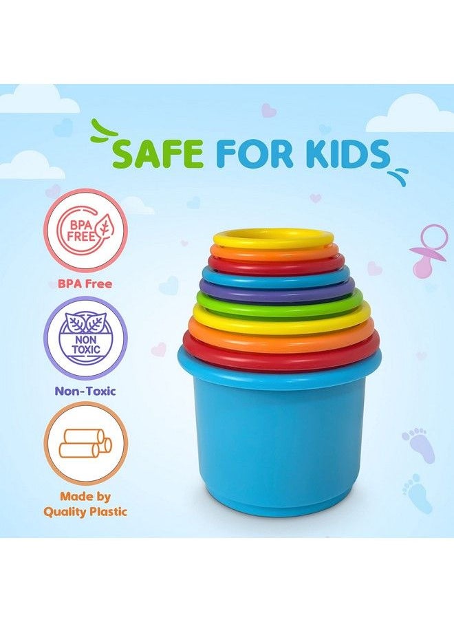 Kidsthrill Rainbow Colors Baby Stacking Cups For Toddlers Tall Baby Stacking Toys Nesting Cups Drain Holes For Bath Toys Educational & Motor Skills Sorting Nesting & Stacking Toys For 1 2 Years Old  - Image 4
