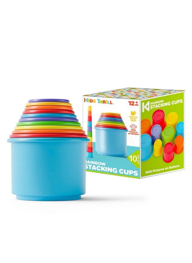 Kidsthrill Rainbow Colors Baby Stacking Cups For Toddlers Tall Baby Stacking Toys Nesting Cups Drain Holes For Bath Toys Educational & Motor Skills Sorting Nesting & Stacking Toys For 1 2 Years Old  - Image 2