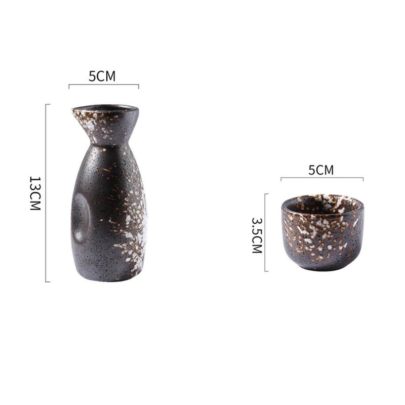 Traditional Japanese Ceramic Sake Set 3pcs Snowflake White Pot with Small Serving Kit - Image 3