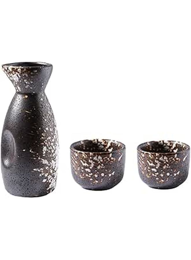 Traditional Japanese Ceramic Sake Set 3pcs Snowflake White Pot with Small Serving Kit - Image 1