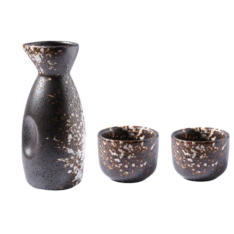 Traditional Japanese Ceramic Sake Set 3pcs Snowflake White Pot with Small Serving Kit - Image 2