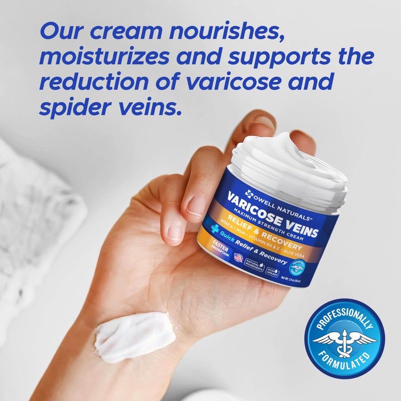OWELL NATURALS Varicose & Spider Vein Leg Cream 2oz with Vitamin E - Maximum Strength All Natural Formula, Fast Acting Discomfort Reliever for Joint, Muscle, Knee (1 Pack) - Image 5