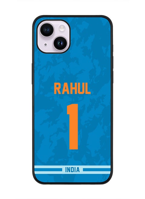 Rugged Black Edge Case iPhone 14 Plus, Slim fit Soft Case Flexible Rubber Edges Thin Cover - Player Name - KL Rahul, Jersey Number- 1