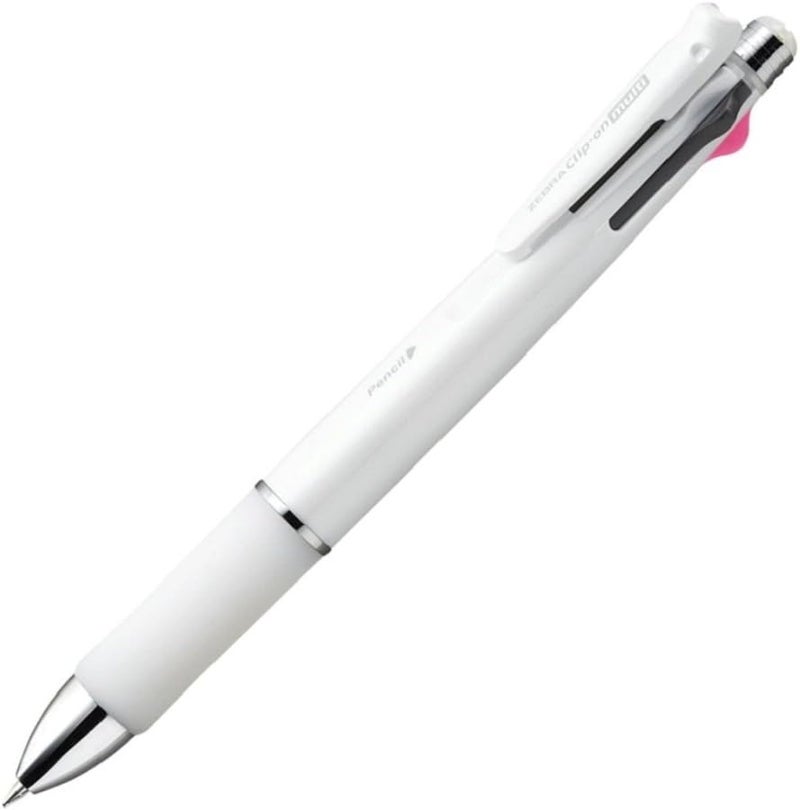 Zebra Pen Zebra Clip-on multi 1000S Multifunctional Pen, 4 Color 0.7 mm Ballpoint and 0.5 mm Mechanical Pencil, White Barrel (B4SA3-W) - Image 1