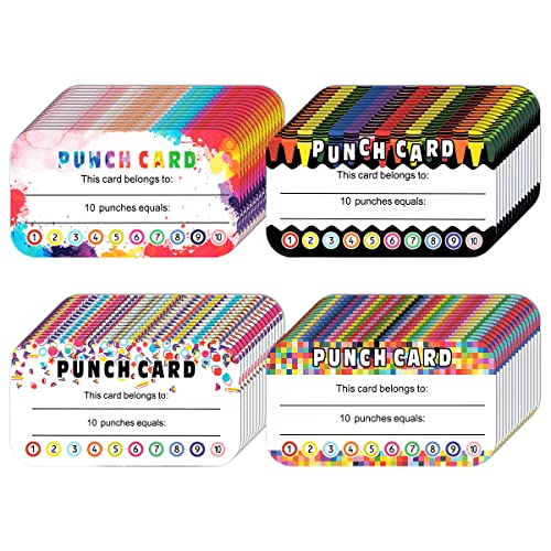 KIUKIUO 320 Pieces Punch Cards Incentive Student Reward Card Awards Loyalty Cards for Classroom Kids Behavior Teachers Students Business Punch 3.5 x 2 Inch（4 Styles） - Image 1