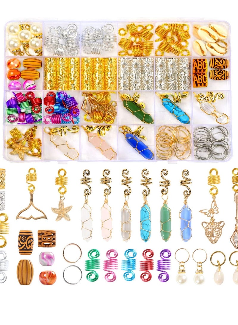 SYOSI Hair Beads Jewelry, 129Pcs Hair Jewelry for Braids, Dreadlock Jewelry Hair Crystals for Locs Beads Braid Accessories Hair Jewels for Braids Hair Beads for Braids, Women Hair Crystals for Locs - Image 1