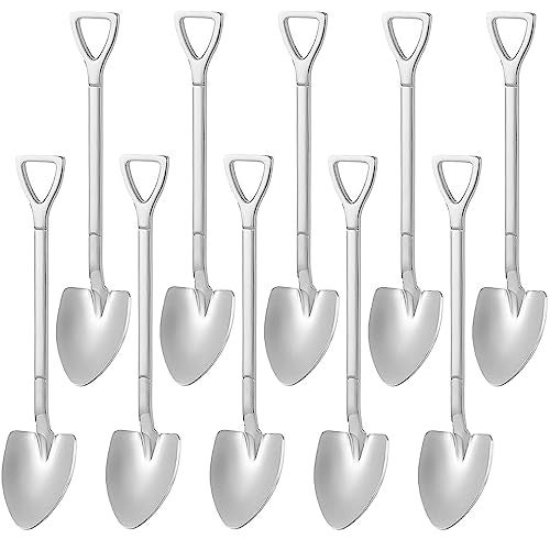 Comicfs 10 Pcs 4.7 Inches Silver Shovel Shape Demitasse Espresso Spoons, Stainless Steel Mini Coffee Spoons Set, Small Spoon for Dessert, Tea, Appetizer, Party Supplies (10 Spoon, Silver) - Image 1