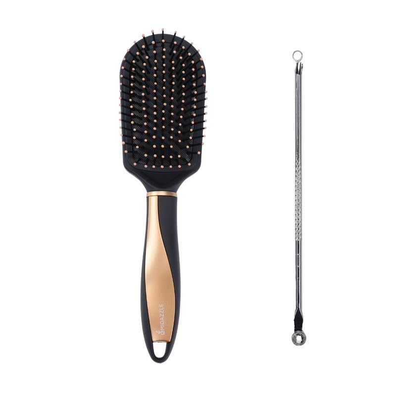 Midazzle Stainless Steel Blackhead Remover With Premium Black Gold Cushioned Hair Brush Set of 2