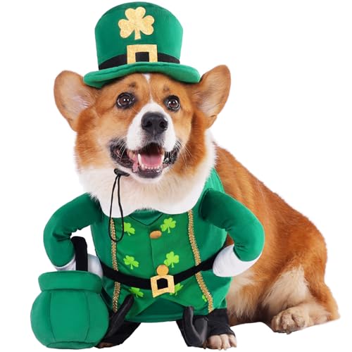 Aotiooy Leprechaun Dog Costume, St Patrick’s Day Pet Outfit with Adjustable Leprechaun Hat & Playful Gold Pot, Lucky Irish Holiday Clothes for Small Medium Large Dogs Cats Puppy - Image 3