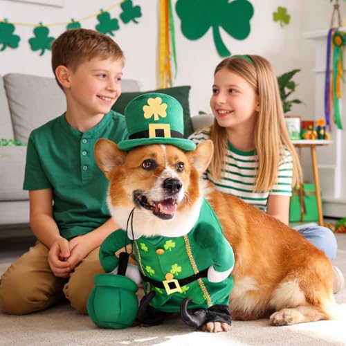 Aotiooy Leprechaun Dog Costume, St Patrick’s Day Pet Outfit with Adjustable Leprechaun Hat & Playful Gold Pot, Lucky Irish Holiday Clothes for Small Medium Large Dogs Cats Puppy - Image 2
