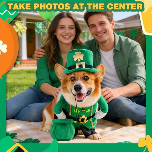 Aotiooy Leprechaun Dog Costume, St Patrick’s Day Pet Outfit with Adjustable Leprechaun Hat & Playful Gold Pot, Lucky Irish Holiday Clothes for Small Medium Large Dogs Cats Puppy - Image 5