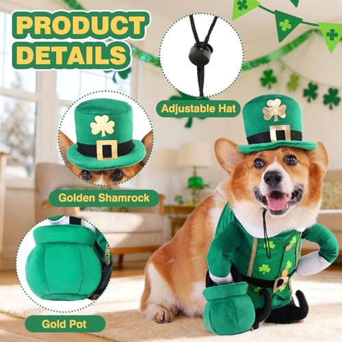 Aotiooy Leprechaun Dog Costume, St Patrick’s Day Pet Outfit with Adjustable Leprechaun Hat & Playful Gold Pot, Lucky Irish Holiday Clothes for Small Medium Large Dogs Cats Puppy - Image 4