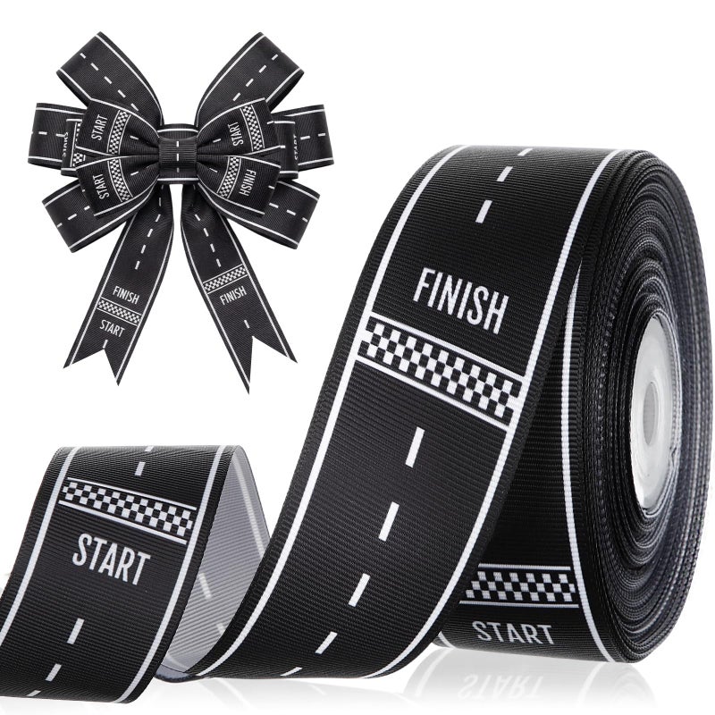 Chuangdi Racing Car Print Ribbon 15 Inch 20 Yards Black and White Checkered Grosgrain Ribbon Craft for Race Car Track Decor Marathon Theme Party Decor Hair Bows Headbands Making and Craft Wrapping - Image 3