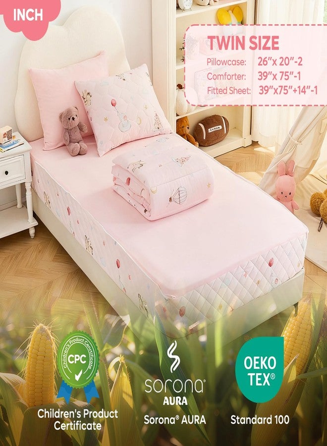 Bestier Twin Size 3Pcs Kids Comforter Sets, Zipper Bedding Set for Girls, Kids Bedding Set Cartoon Comforter for Kid, Zipper Bedding Double Certified - CPC and OEKO-TEX100, (Light Pink, Twin) - Image 3