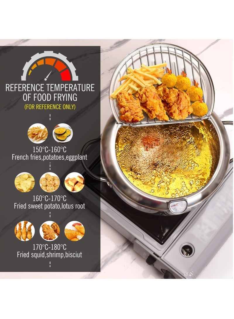 Captaintech Fryer Pot, 3.4L Japanese Tempura Deep Fryer Pot, 304 Stainless Steel Frying Pot With Thermometer, Lid, and Oil Drip Drainer Rack, Ideal for Kitchen French Fries, Chicken, Fish, and Shrimp - Image 2