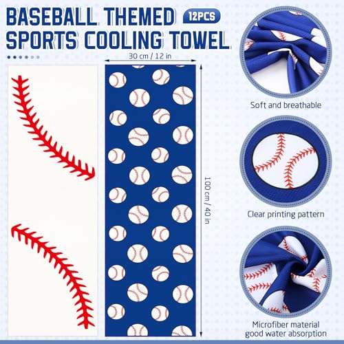 FuWeave 12 Pack Baseball Cooling Towels for Sports Teams Gifts 40 x 12 in Sport Cooling Towels Bulk Microfiber Ice Rags for Softball Soccer Baseball Party Favors Swag Bags Outdoor Workouts - Image 3