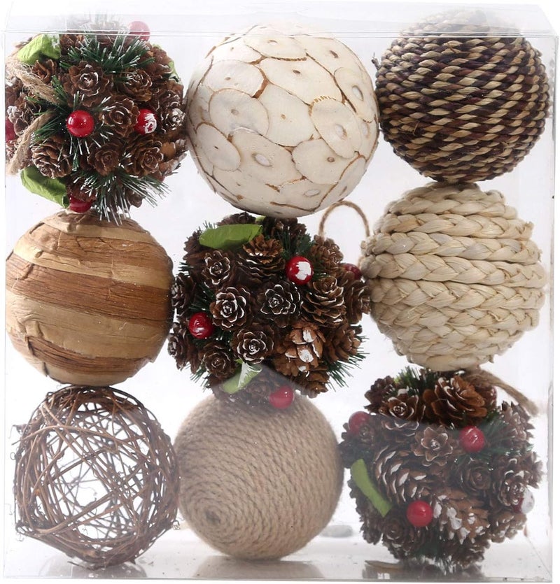 CIR OASES 9pcs 3.5Inch Christmas Decorative Ball Orb Rattan Ball Rattan Woven Orbs Spherical Bowl and Vase Filler for Home Party Wedding Display Decor Props - Image 1