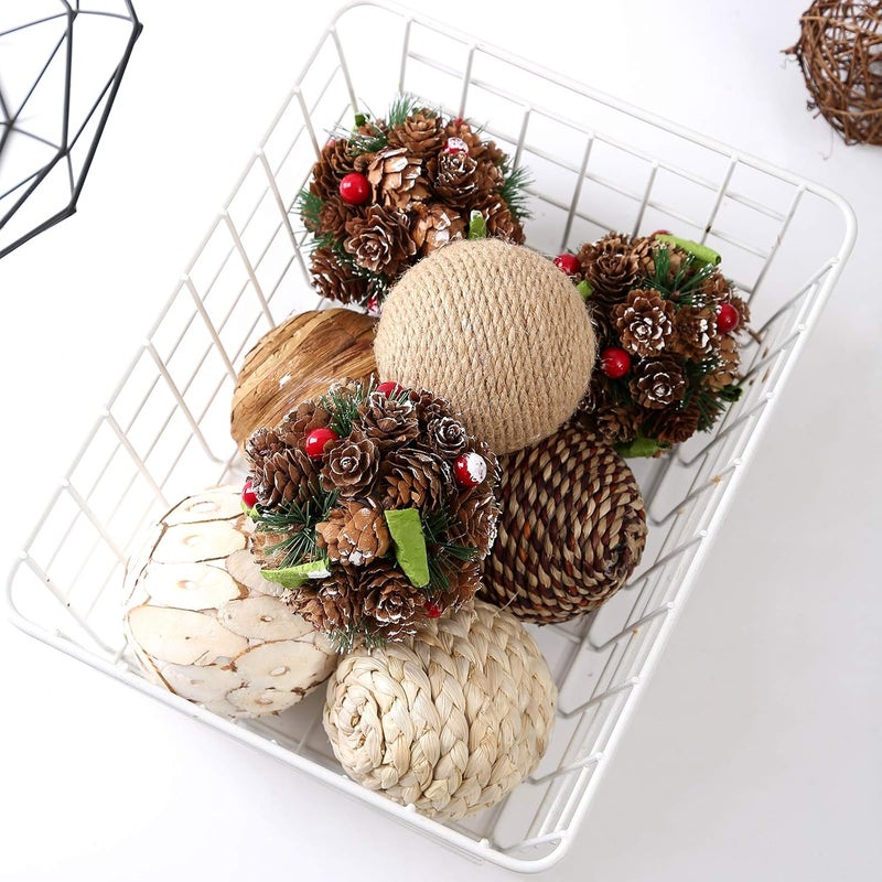CIR OASES 9pcs 3.5Inch Christmas Decorative Ball Orb Rattan Ball Rattan Woven Orbs Spherical Bowl and Vase Filler for Home Party Wedding Display Decor Props - Image 3