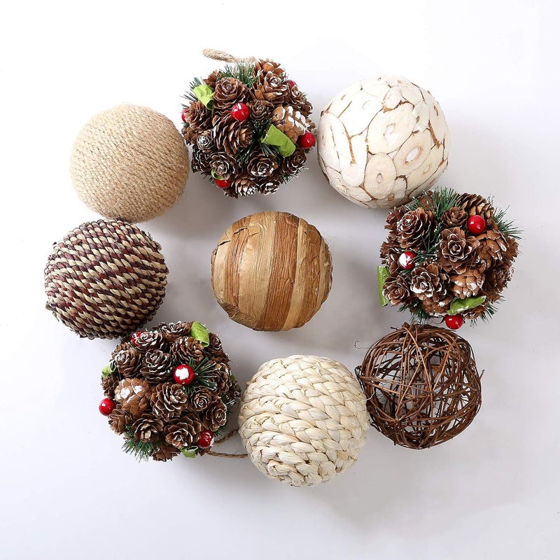 CIR OASES 9pcs 3.5Inch Christmas Decorative Ball Orb Rattan Ball Rattan Woven Orbs Spherical Bowl and Vase Filler for Home Party Wedding Display Decor Props - Image 2